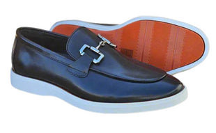 Men's Black Leather Horsebit Loafers with Sporty White Sole