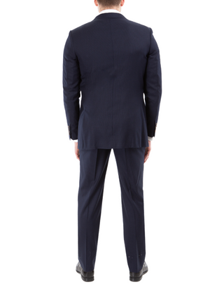 Sartoria Mazara Mens Classic Fit Navy Mini Check 100% Wool 2 Piece Suit