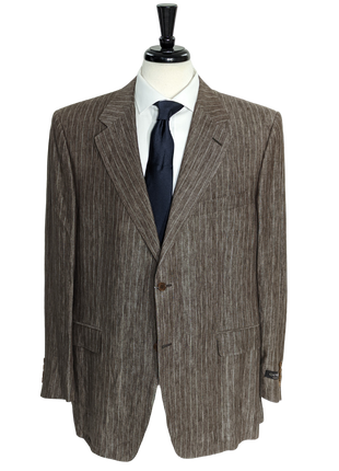 Canali Men's Brown Pinstripe 100% Linen Suit - 46R