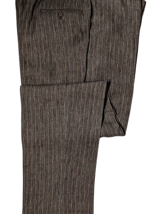 Canali Men's Brown Pinstripe 100% Linen Suit - 46R