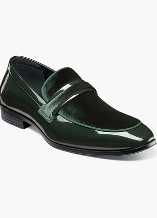 Stacy Adams Spratley Mens Green Slip-on Moc Toe Patent & Velour Dress Shoes