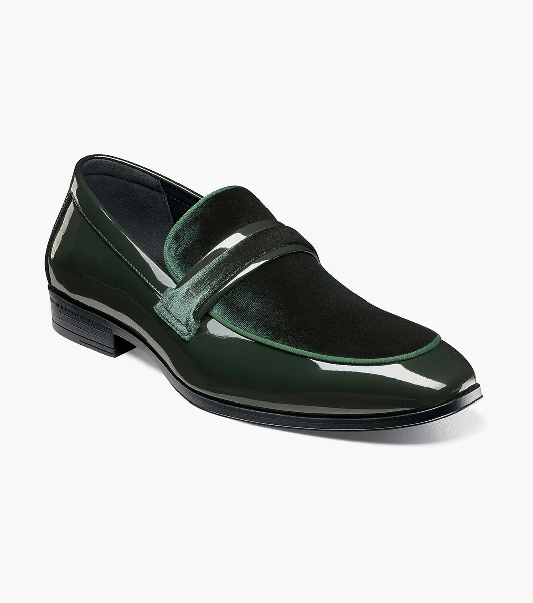 Stacy Adams Spratley Mens Green Slip-on Moc Toe Patent & Velour Dress Shoes