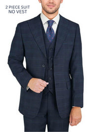 Thumbnail for Giorgio Fiorelli Mens Navy Blue Plaid 2 Button 2 Piece Suit