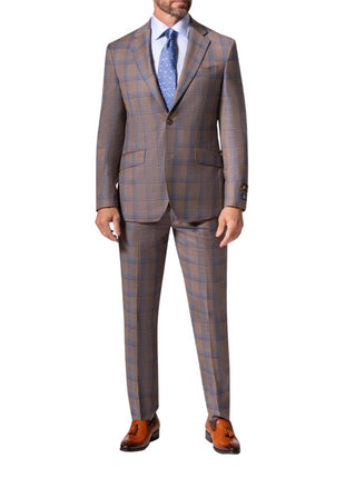 Beragamo Elegant Mens Brown Plaid Modern Fit 100% Wool 2 Piece Suit