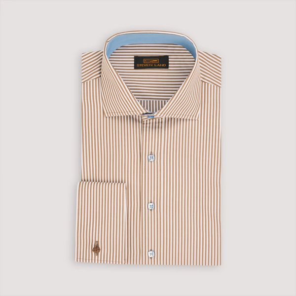 Steven Land Mens Brown Striped 100% Cotton French Cuff Cutaway Collar – The  Suit Depot