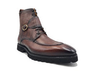 Thumbnail for Carrucci Mens Chestnut Brown Split Toe Lace Up Leather Dress Boots