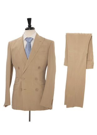 Ralph Lauren Purple Label Mens 38L Tan 100% Silk Double Breasted 2 Piece Suit