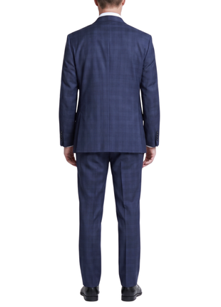 Sartoria Mazara Mens Navy Blue Plaid Classic Fit Wool Blend 2 Piece Suit