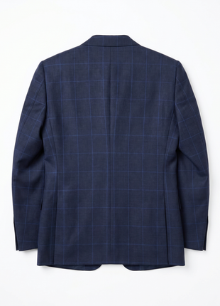 Sartoria Mazara Blue Plaid Windowpane Classic Fit Peak Lapel 2-Button Wool Suit