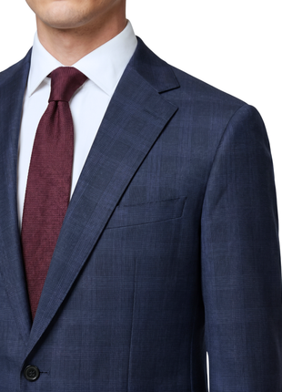 Sartoria Mazara Mens Navy Blue Plaid Classic Fit Wool Blend 2 Piece Suit
