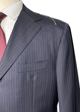 Sartoria Partenopea Mens Dark Blue Pinstripe Half-Canvassed Notch Lapel Slim Fit 3-button Wool Suit - 44R