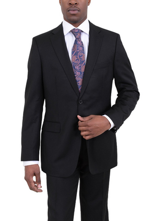 Hugo Boss Pasolini/Movie Solid Black Notch Lapel 2-Button Wool Suit