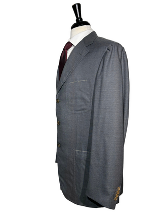 Sartoria Partenopea Mens Gray Micro-Check Notch Lapel Slim Fit 3-Button Wool Cashmere Suit With Patch Pockets - 44R