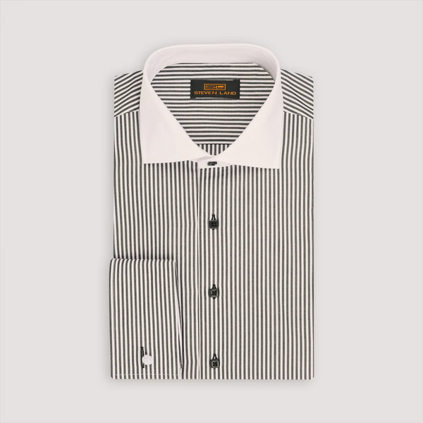 Steven Land Mens Black Striped 100% Cotton French Cuff Cutaway Collar – The  Suit Depot