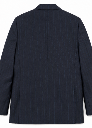 Mazara Mens Dark Navy Pinstriped Portly Fit Notch Lapels 2-Button Wool Suit