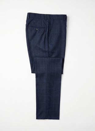 Sartoria Mazara Blue Plaid Windowpane Slim Fit Peak Lapel Wool 2-Button Suit