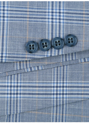 Raphael Light Blue Glen Plaid With Windowpane Slim Fit Stretch Notch Lapel Two Button Suit