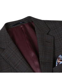 Thumbnail for Raphael Men's Brown Plaid Wool Blend Classic Fit Blazer Sportcoat