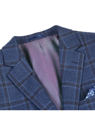 Raphael Men's Navy Blue Plaid 100% Wool Classic Fit Blazer Sportcoat