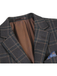 Thumbnail for Raphael Men's Dark Brown Plaid 100% Wool Slim Fit Blazer Sportcoat