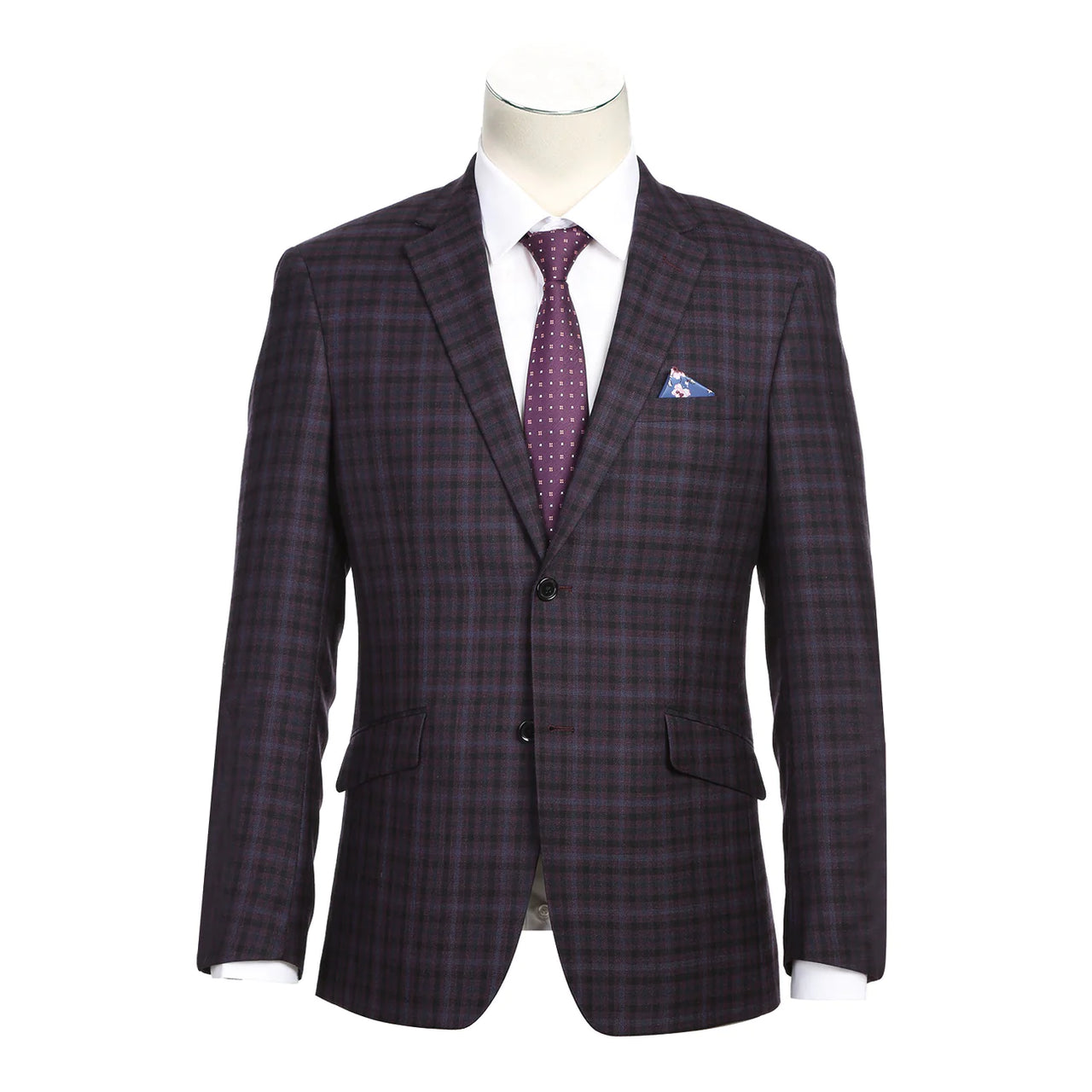 Raphael Men's Mulberry Purple Plaid Wool Blend Slim Fit Blazer Sportcoat