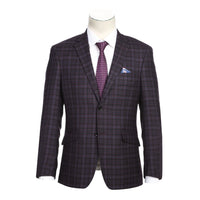 Thumbnail for Raphael Men's Mulberry Purple Plaid Wool Blend Slim Fit Blazer Sportcoat