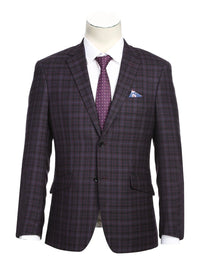 Thumbnail for Raphael Men's Mulberry Purple Plaid Wool Blend Slim Fit Blazer Sportcoat