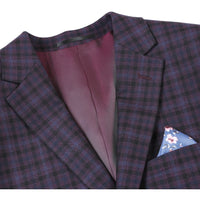 Thumbnail for Raphael Men's Mulberry Purple Plaid Wool Blend Slim Fit Blazer Sportcoat