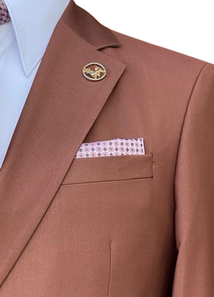 Pierre Carlos Solid Rust Slim Fit Double Breasted Stretch Suit with Buckle Closure