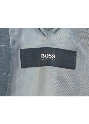 Hugo Boss Mens 42L Gray Windowpane 100% Wool Slim Fit 2 Piece Suit