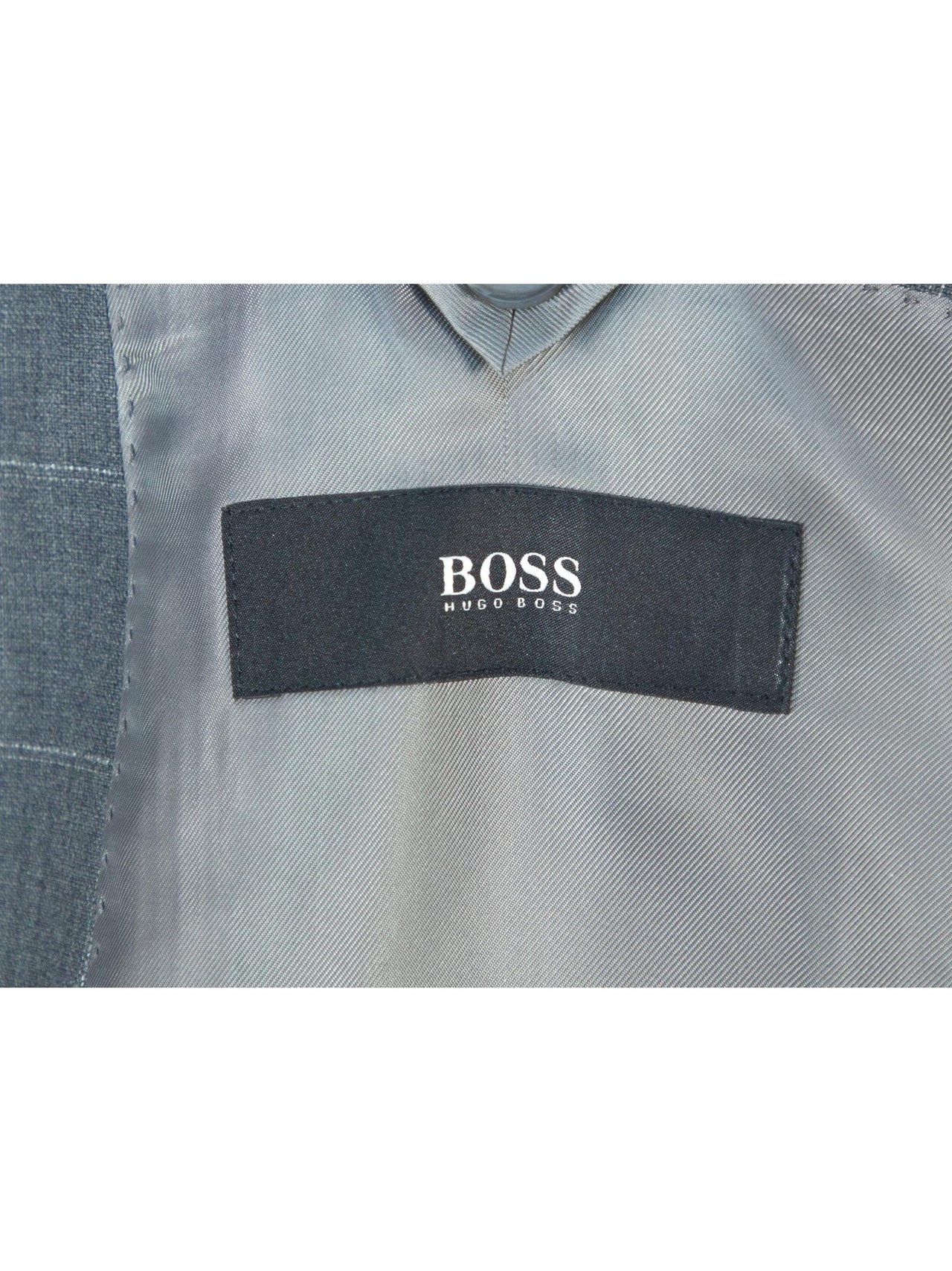 Hugo Boss Mens 42L Gray Windowpane 100% Wool Slim Fit 2 Piece Suit