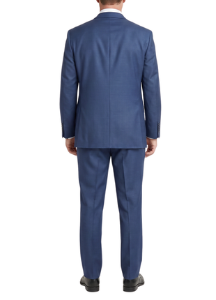 Beragamo Elegant Men's Solid Navy Blue Portly Fit Wool 2-Button Suit - The Suit Depot