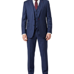 Extrema Solid Blue Reda Wool Blend Regular Fit Pleated 3 Piece Suit - The Suit Depot