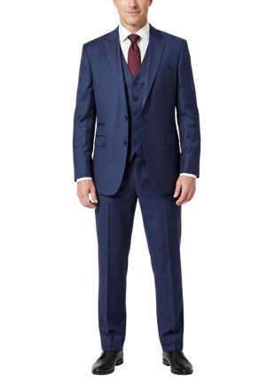 Extrema Solid Blue Reda Wool Blend Regular Fit Pleated 3 Piece Suit