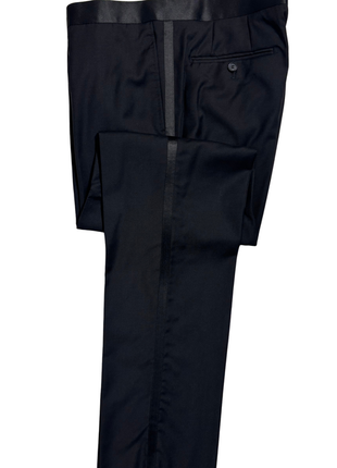 Giovanni Bresciani Mens Solid Black Satin Peak Lapel Slim Fit 1-Button Wool Tuxedo - 42R