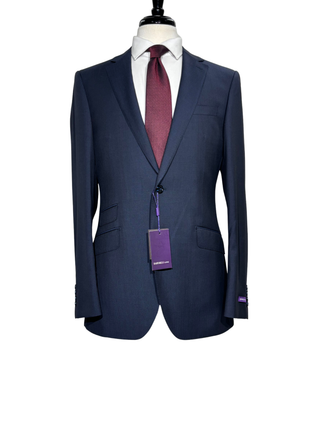 Bartorelli Napoli Mens Navy Pinstripe Notch Lapel Classic Fit 2-Button Wool Suit with Ticket Pocket - 40L