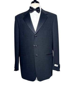 Pal Zileri Mens Solid Black Satin Notch Lapel Classic Fit 3-Button Wool Tuxedo - 44R