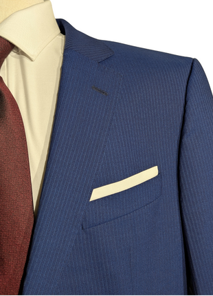 Hugo Boss Blue Pinstripe Slim Fit Notch Lapels 2-Button Wool Silk Suit - 46R