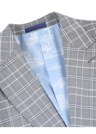 English Laundry Glen Plaid Grey Slim Fit Notch Lapel Two button Stretch Suit