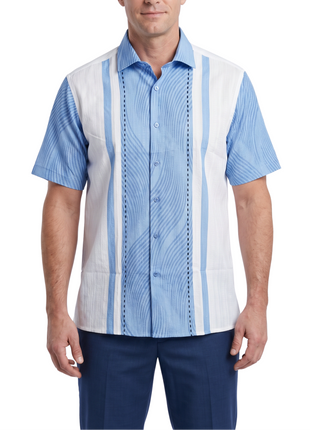 Lavane Mens Light Blue & White Striped Spread Collar Short Sleeve Button-Up Shirt