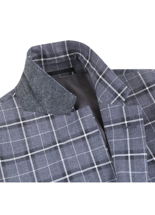 Men's Classic Fit Single Breasted Grey & White Check Suits