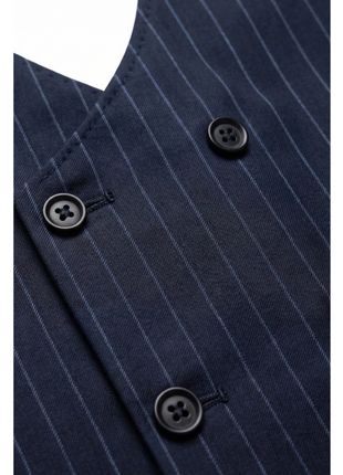 Mazara Mens Navy Rope Striped Classic Fit Peak Lapel 3-Piece Wool Suit
