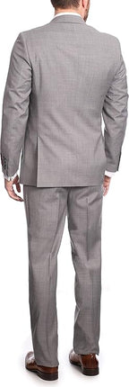 Mens Classic Fit Light Gray Two Button 100% Wool Suit