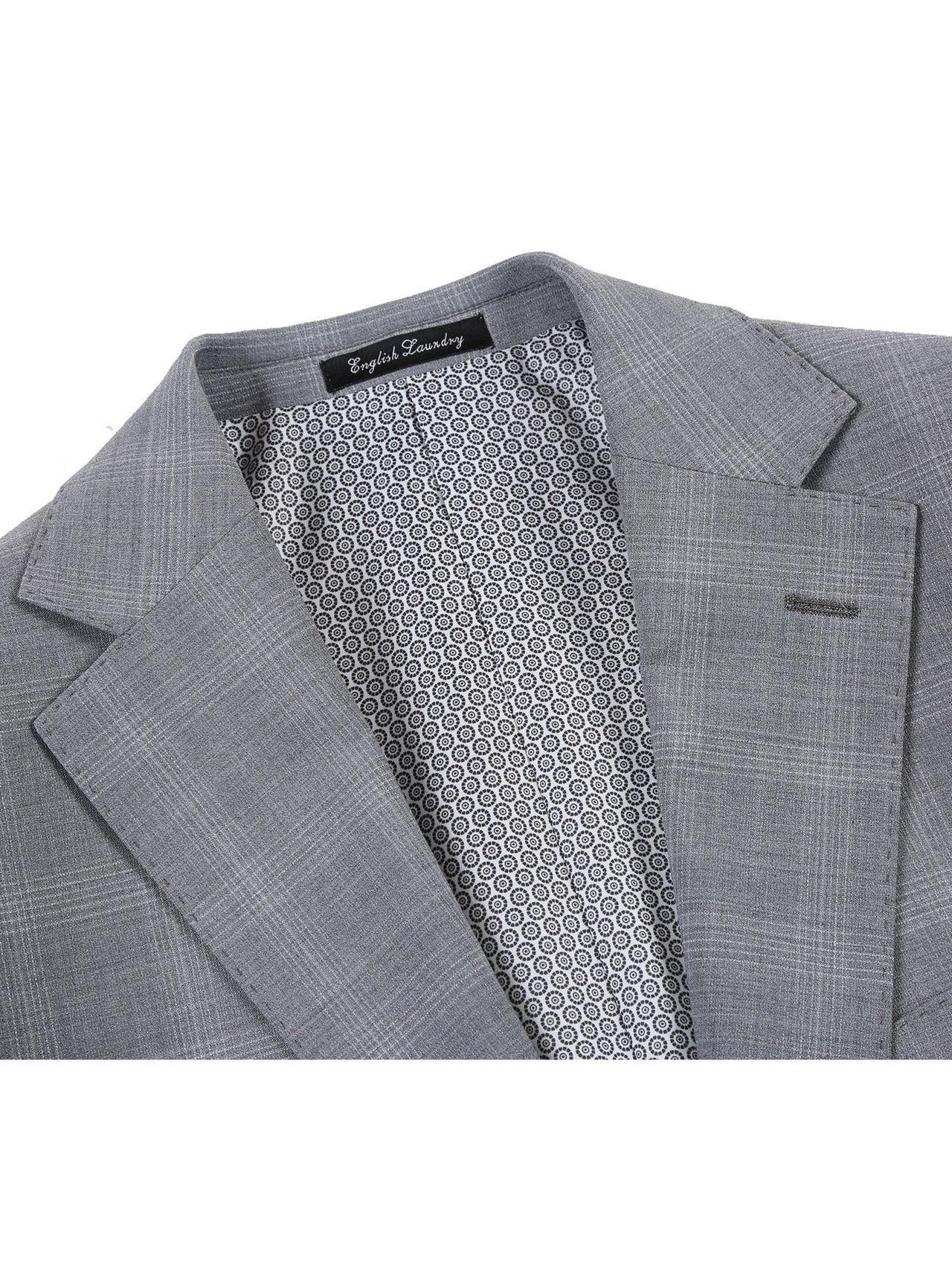 English Laundry Slim Fit Light Gray Window Pane Check Wool Suit