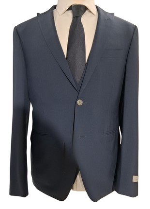 Canali Solid Navy 3-piece 100% Wool Suit 42R