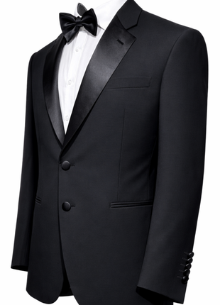 Giorgio Armani Solid Black With Satin Notch Lapel Classic Fit 2-Button Wool Cashmere Tuxedo 36S