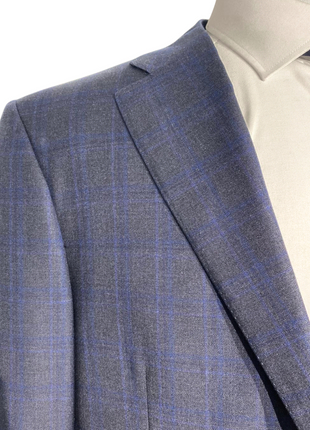 Canali Navy Blue Plaid Notch Lapel Classic Fit 100% Wool 2 Button Suit 44L