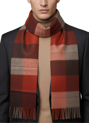 Tovaglia Mens Plaid Cashmere Fringe Scarf