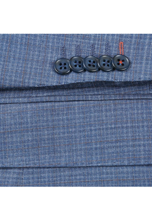 English Laundry Blue Check Slim Fit Notch Lapel Wool Blend Stretch 2 Button Suit