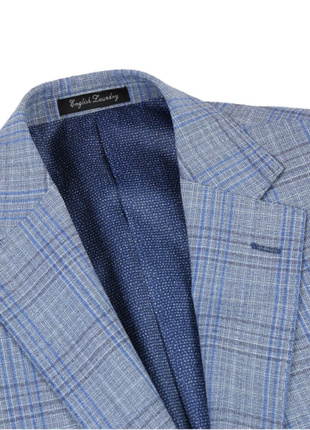 English Laundry Light Gray with Blue Check Slim Fit Notch Lapel Wool Blend 2 Button Suit